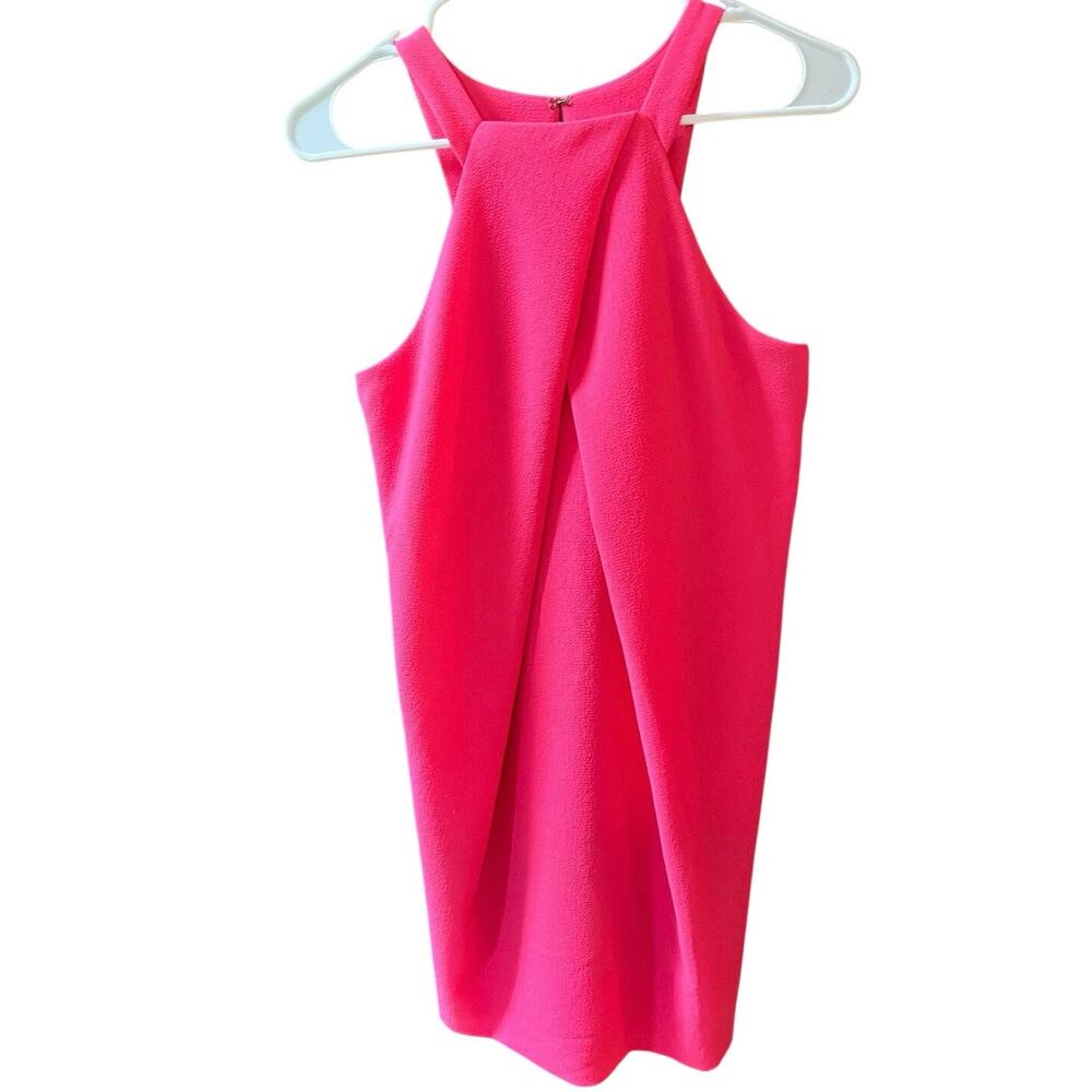 NWOT Trina Turk Felisha Pink Crepe Halter Shift Dress Pleat Front Size 4 - Picture 3 of 8